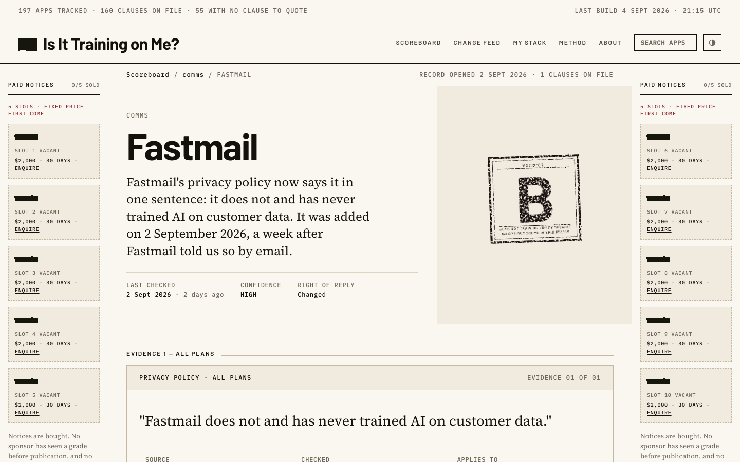 A verdict page, with the quoted clause and the archived source